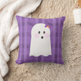 Spökliknande lila rutig Halloween-kastkudde Kudde