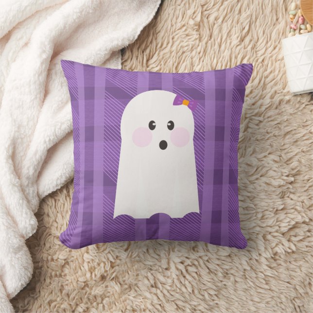 Spökliknande lila rutig Halloween-kastkudde Kudde (Filt)
