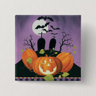 Spöklikt Halloween spökat hus Knapp