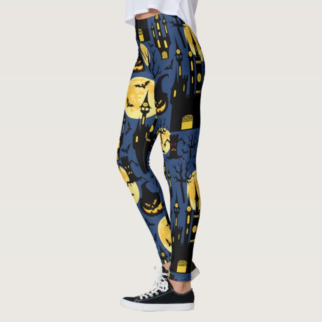Spöklikt Halloween spökat husmönster Leggings (Vänster)