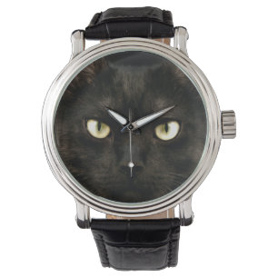 Spöklikt svart kattansikte armbandsur