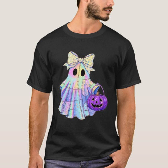 Spökpatchwork-pumpa Halloween-sydda Quilters  T Shirt (Framsida)