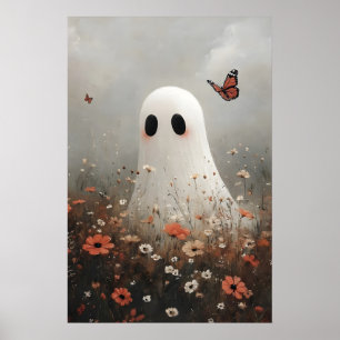 Spökporträtttryck i vallmo, blomma poster