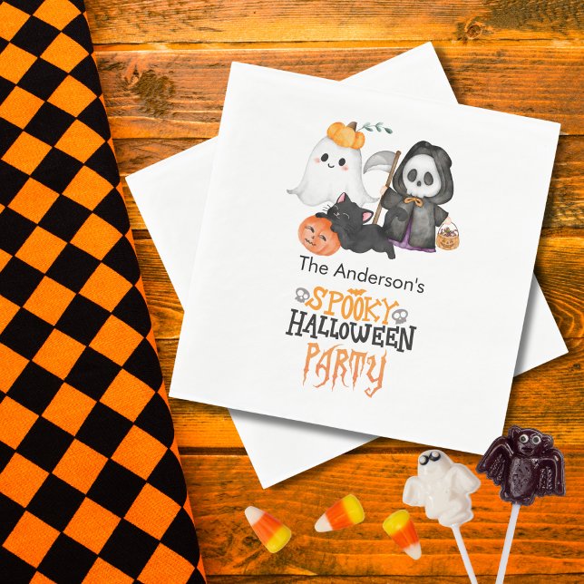 Spökpumpa Döden Söt Svart Katt Halloween Pappersservett (Skapare uppladdad)