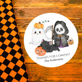 Spökpumpa Döden Söt Svart Katt Halloween Runt Klistermärke