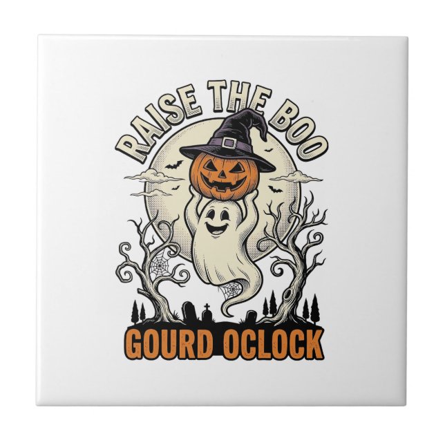 Spökpumpa Tröja Vintage Halloween Gravyr Te Kakelplatta (Framsidan)