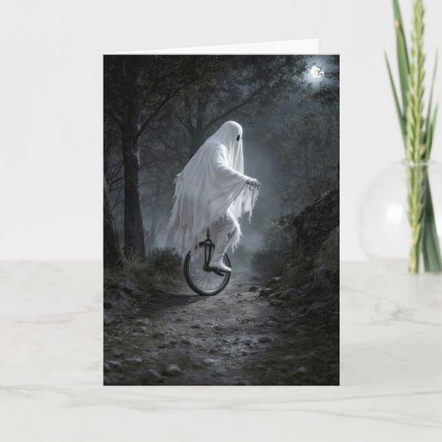Spökridning på enhjuling i en kuslig skog kort (Framsida)