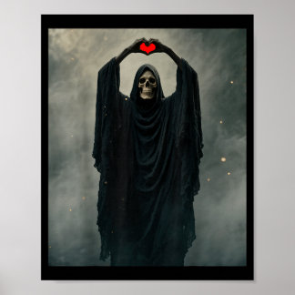 Spökrött hjärta hand läskigt ansikte skräckaffisch poster