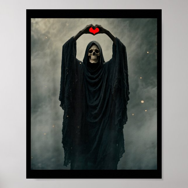 Spökrött hjärta hand läskigt ansikte skräckaffisch poster (Framsidan)