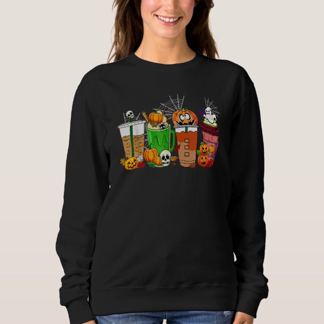 Spökskalle Pumpa Kryddkaffe Halloween-kaffe T Shirt (Framsida)