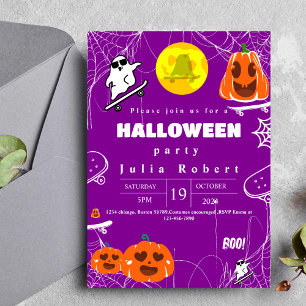spökskateboard Halloween pumpkin lila Inbjudningar