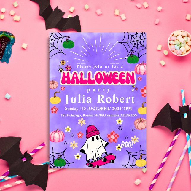 spökskateboard Halloween pumpkin lila Inbjudningar (Skapare uppladdad)