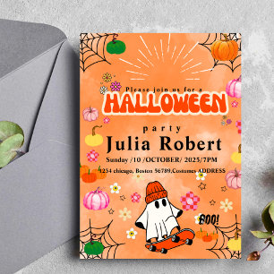 spökskateboard Halloween pumpkin-orange Inbjudningar