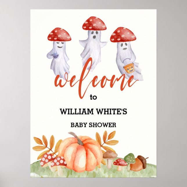 Spöksvamp Halloween Baby Shower Välkomstskylt  Poster (Framsidan)