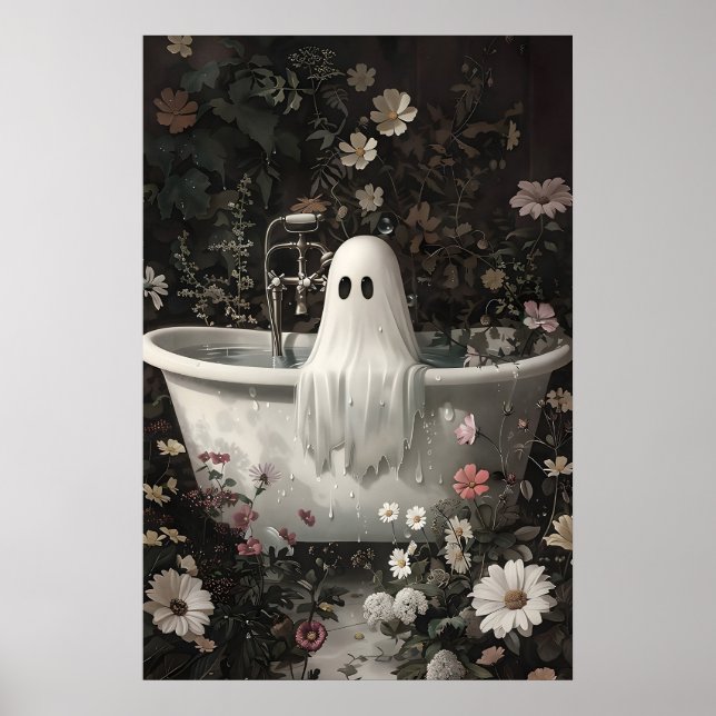Spöktar ett badkar i blommig skogsutskrift poster (Framsidan)
