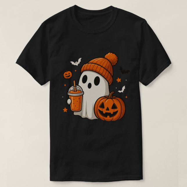 Spöktjej med pumpa-kryddad dryck-design t shirt (Design framsida)