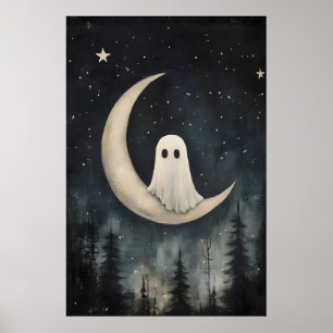 Spöktryck på månen, kuslig gotisk skog, mörkt poster