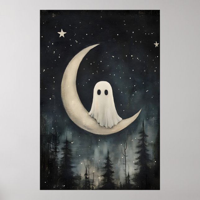 Spöktryck på månen, kuslig gotisk skog, mörkt poster (Framsidan)