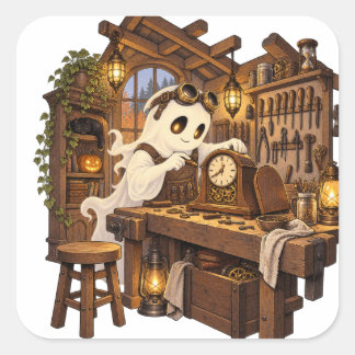 Spökurmakarverkstad Halloween Fyrkantig Klistermär Fyrkantigt Klistermärke
