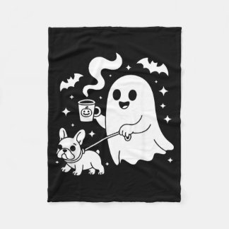 Spökvandrarhund Fransk Bulldog Kaffe Halloween Fleecefilt