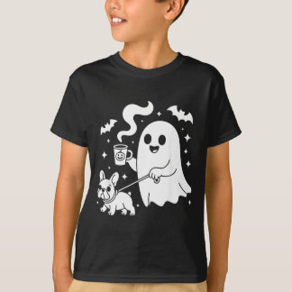 Spökvandrarhund Fransk Bulldog Kaffe Halloween T Shirt