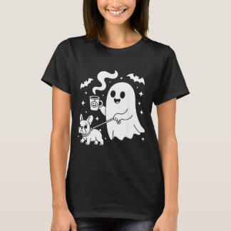 Spökvandrarhund Fransk Bulldog Kaffee Halloween T Shirt