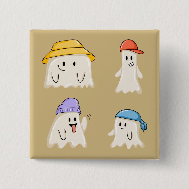 Spökvänner som bär färgglada hattar knapp (Framsida)