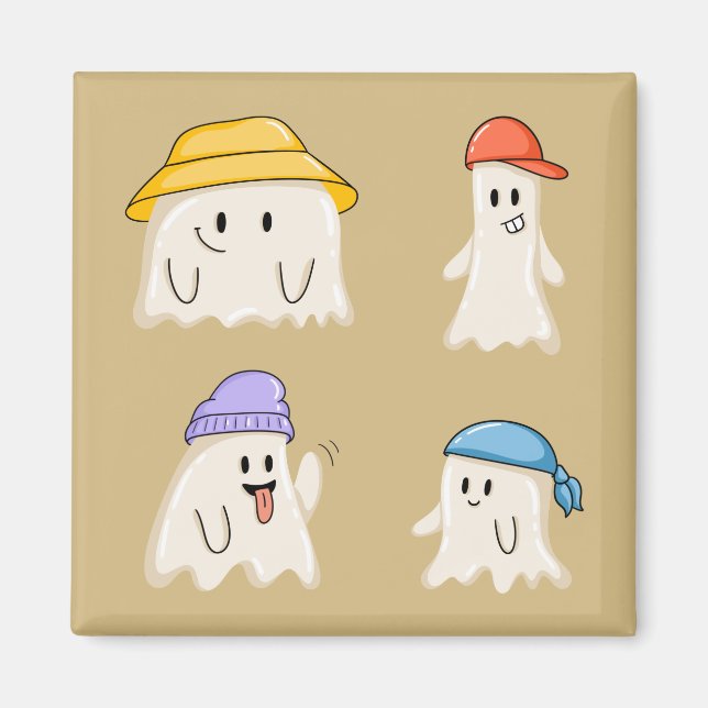 Spökvänner som bär färgglada hattar magnet (Framsidan)