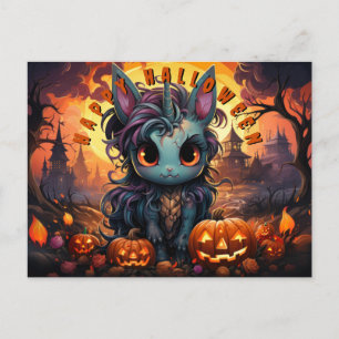 Spoky Halloween Unicorn in Pumpkin Patch Helg Vykort