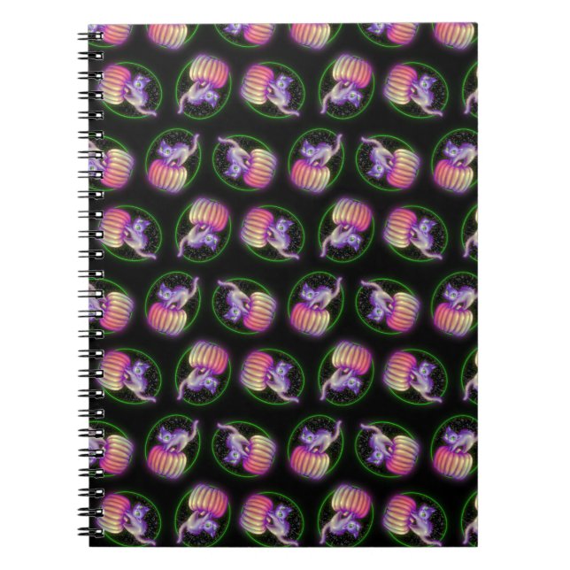 Spolad Halloween-katt på Pumpkin Teckning Anteckningsbok (Framsidan)