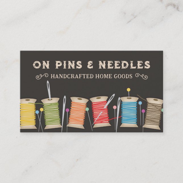 Spolar av tråden stift, syskekort av nål visitkort (Framsida)