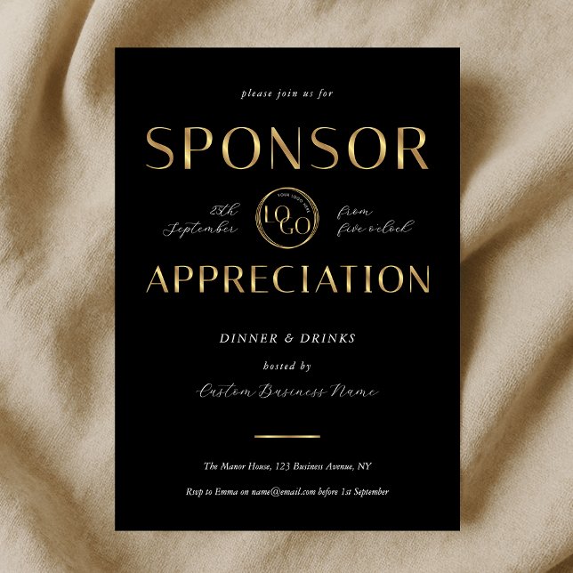 Sponsor Appreciation Black & Gold Logo Corporate Inbjudningar (Skapare uppladdad)