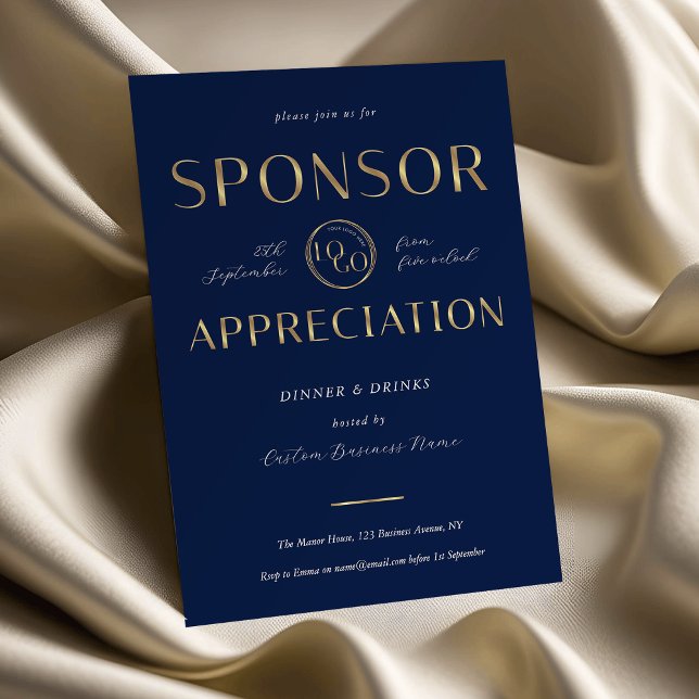 Sponsor Appreciation Navy & Gold Logo Corporate Inbjudningar (Skapare uppladdad)