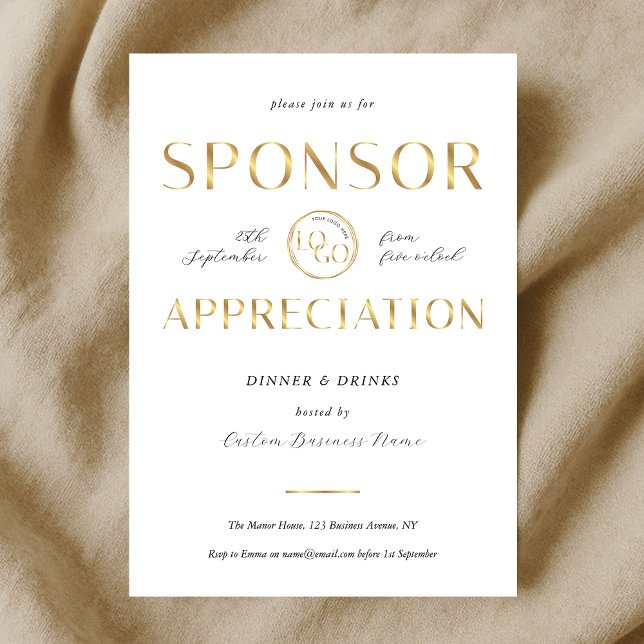 Sponsor Appreciation White & Gold Logo Corporate Inbjudningar (Skapare uppladdad)