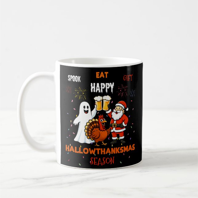 Spook Eat Lycklig Gift Hallowthanksmas Season Kaffemugg (Vänster)
