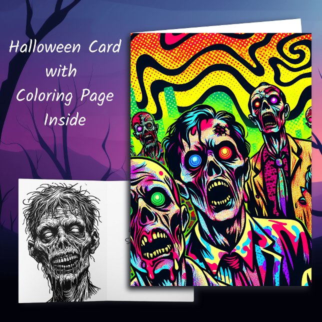 Spookie Zombies Halloween och Coloring Page Kort (Skapare uppladdad)