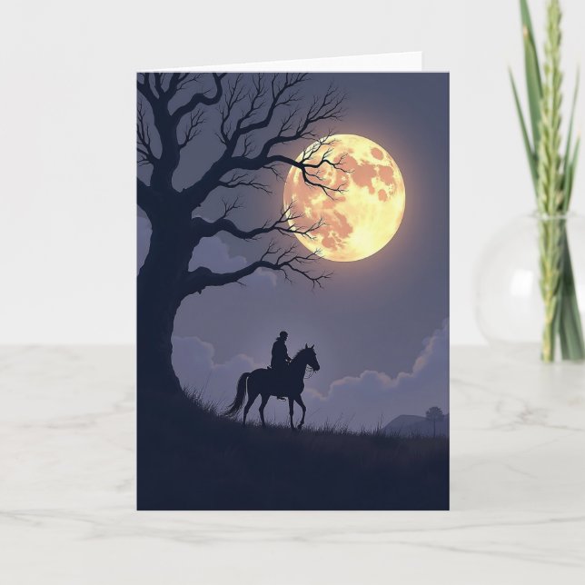 Spookig månbelyst ridkort kort (Framsida)