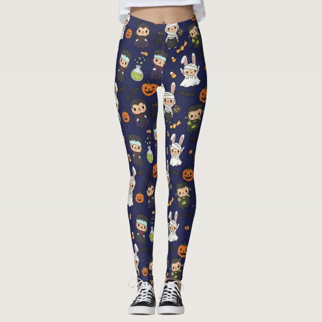 Spooklet Halloween Ghost Pumpkin Skriv ut Leggings (Framsida)