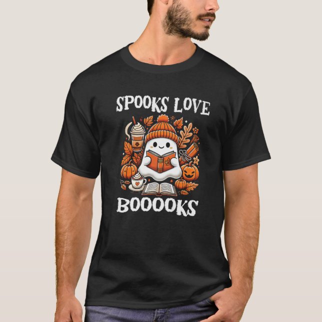 Spooks Kärlek Boooks Cute Ghost Reading Bok Hallow T Shirt (Framsida)