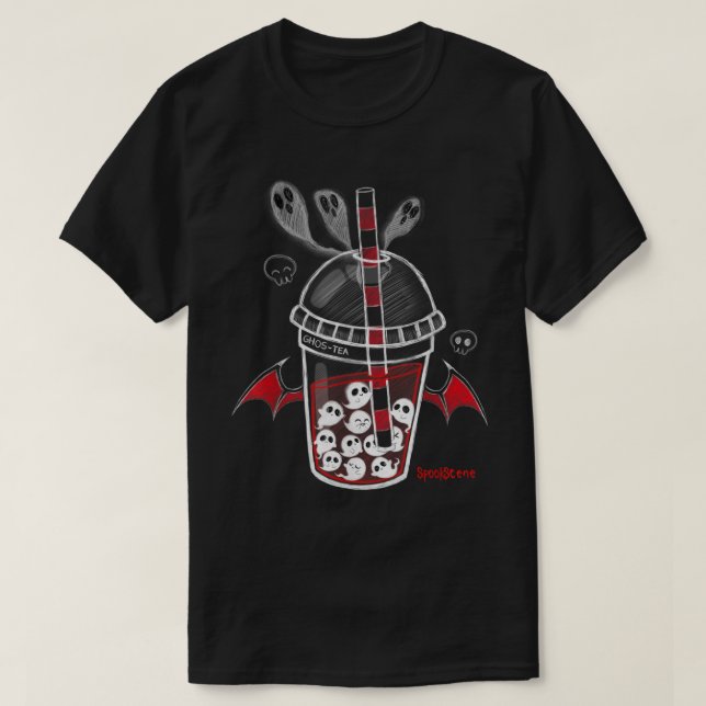 Spookscen Ghos-Tea Spooky Boba Emo Goth Alt Red T Shirt (Design framsida)