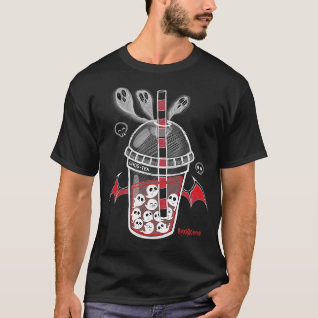 Spookscen GhosTea Spooky Boba Emo Goth Alt Red  T Shirt (Framsida)