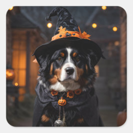 Spooktacular Bernese Hund: A Halloween Howl-o-Ween Fyrkantigt Klistermärke