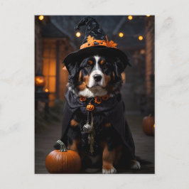 Spooktacular Bernese Hund: A Halloween Howl-o-Ween Vykort