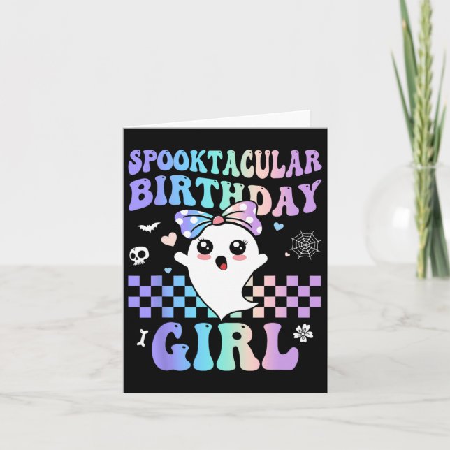 Spooktacular Birthday Cute Ghost Halloween Birthda Kort (Framsida)
