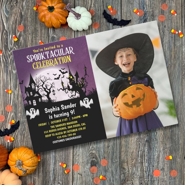Spooktacular Birthday KIds Halloween with Photo Inbjudningar (Skapare uppladdad)