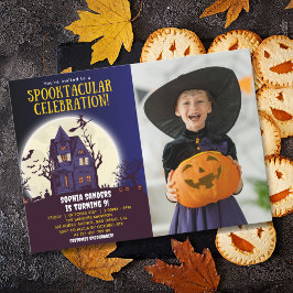 Spooktacular Birthday KIds Halloween with Photo Inbjudningar