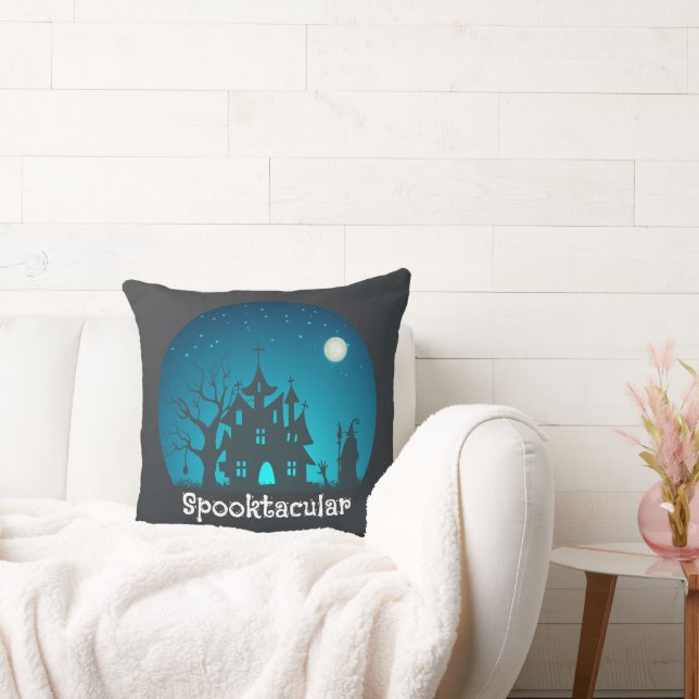 Spooktacular Blue and Black Haunted House Kudde (Soffa)