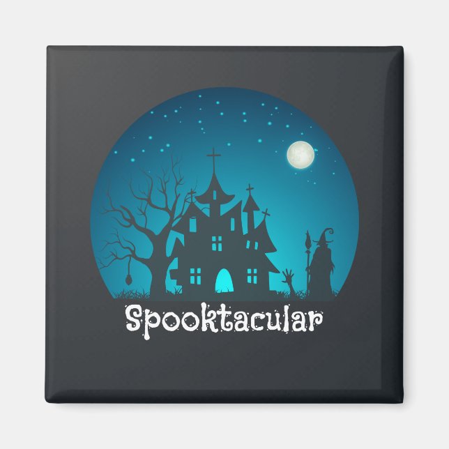Spooktacular Blue and Black Haunted House Magnet (Framsidan)