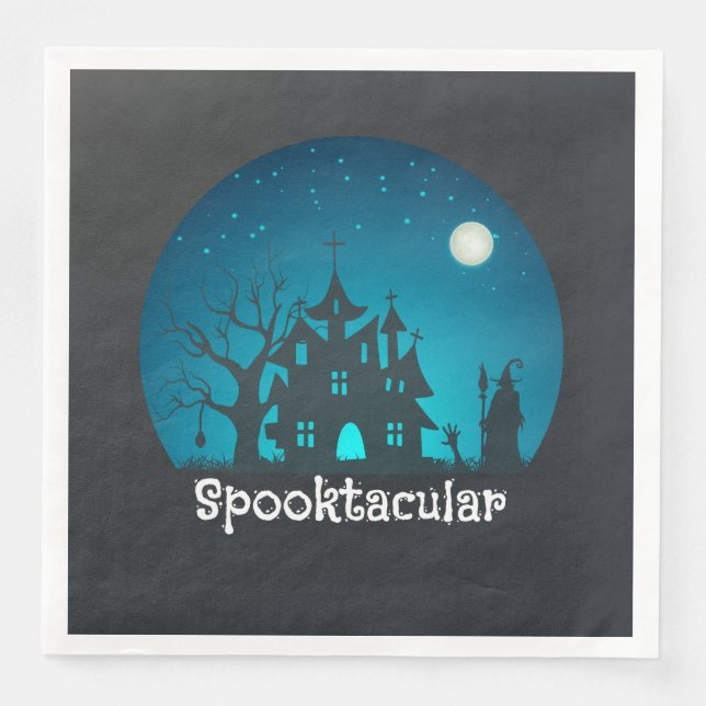Spooktacular Blue and Black Haunted House Pappersservett (Framsida)