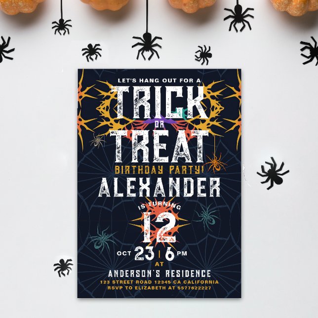 Spooktacular Colorful Spider Halloween Birthday Inbjudningar (Skapare uppladdad)